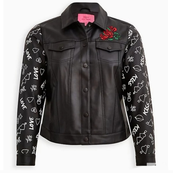 🌹Betsey Johnson Faux Leather Embroidered Jacket - Picture 2 of 8